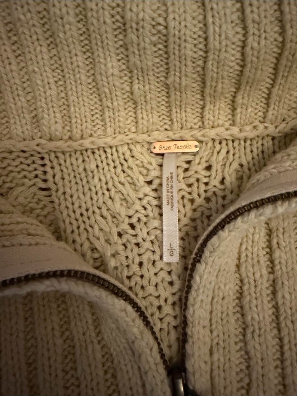 Free People Driftwood Cable Polo Sweater Ivory Large - Picture 7 of 7